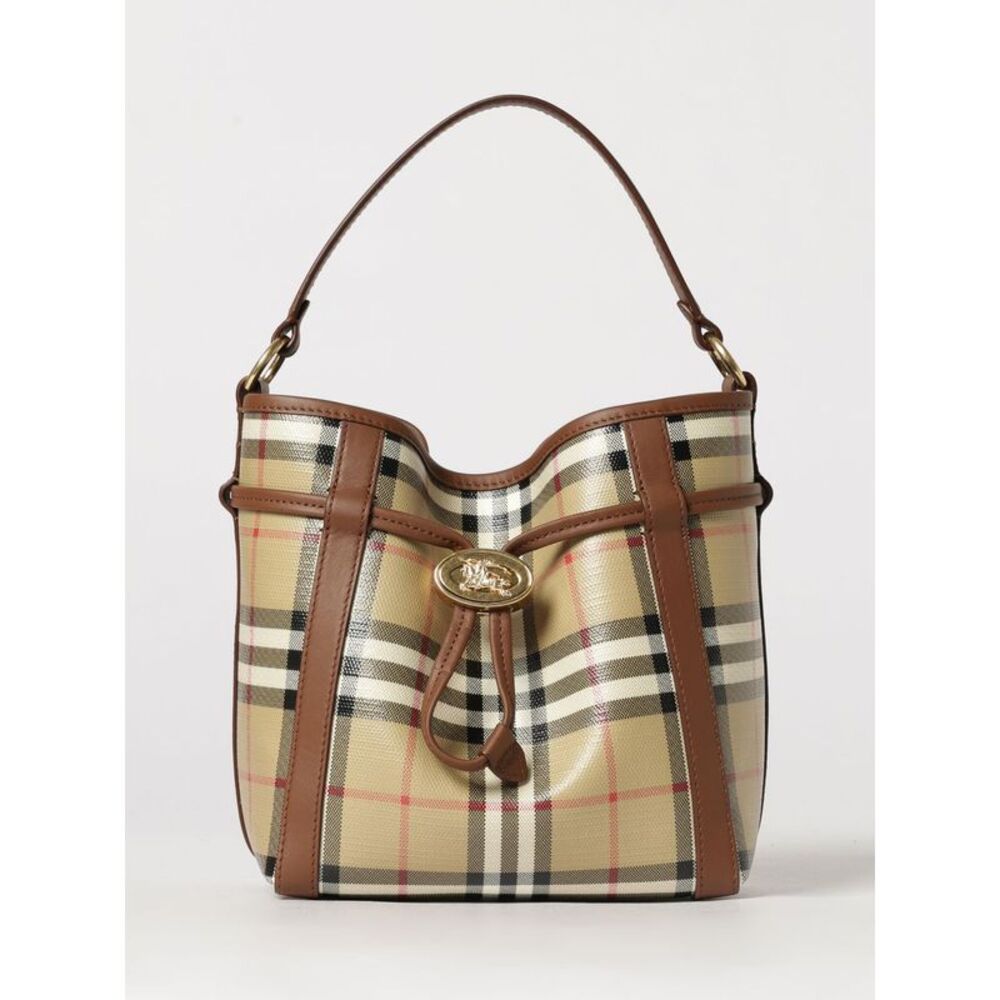 Burberry Women Burberry Mini Vintage Check Canvas Bucket Bag With Ekd Logo